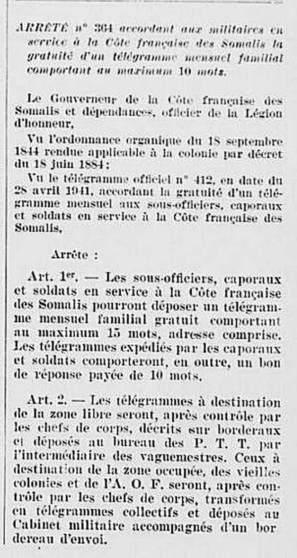 Gratuité dun télégramme familial par mois pour les militaires