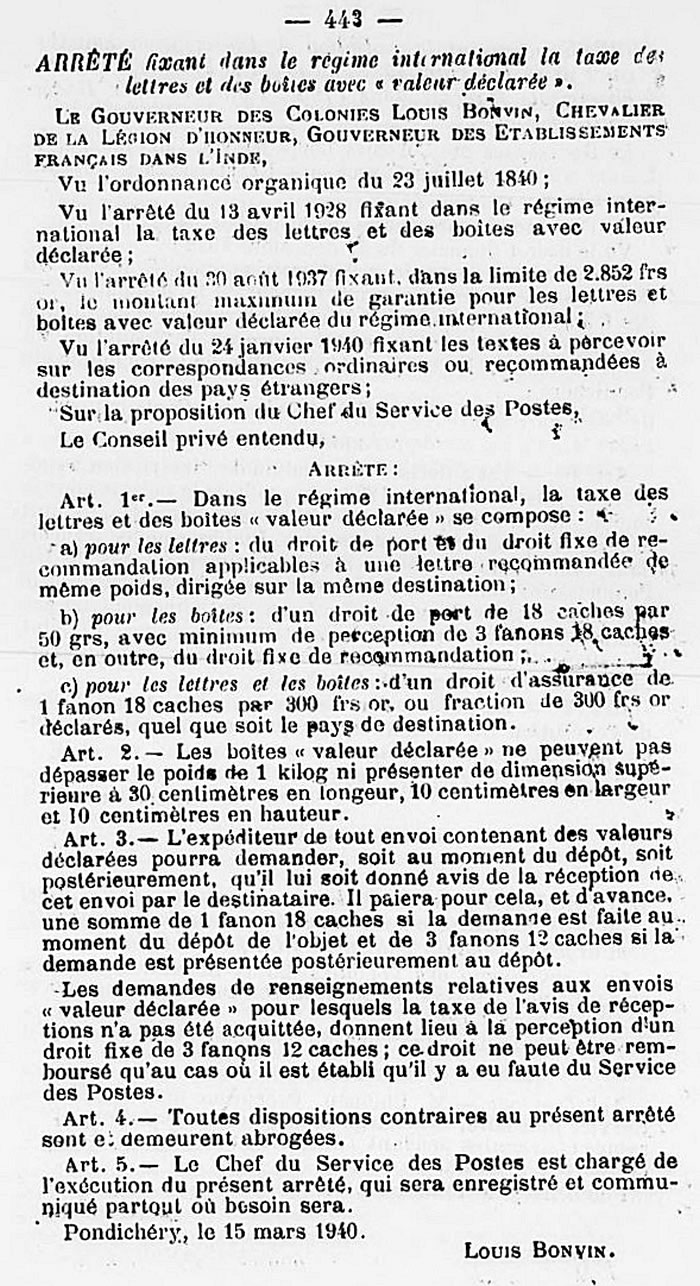 valeurs déclarées pour l'étranger