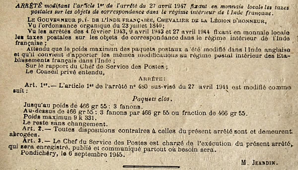 tarif intérieur 6/9/45