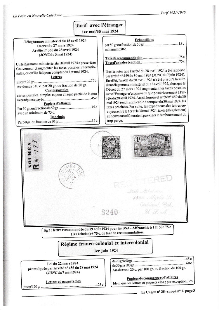 Tarifs postaux Nouvelle-Calédonie 1921-1940 page 3a