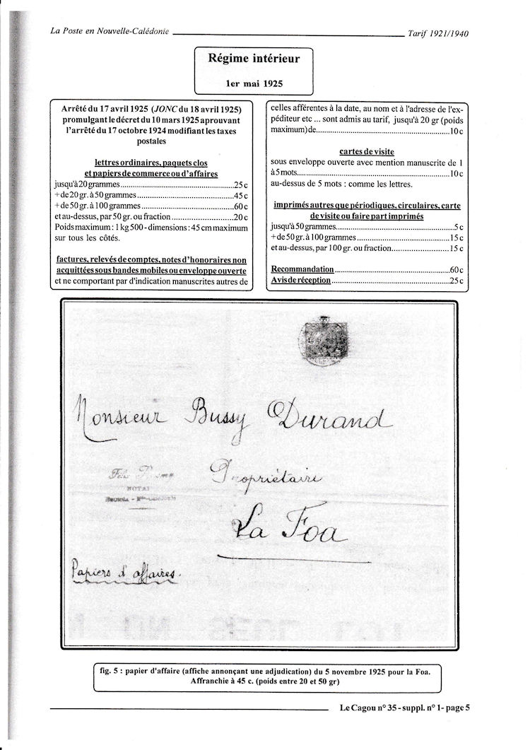Tarifs postaux Nouvelle-Calédonie 1921-1940 page 5a
