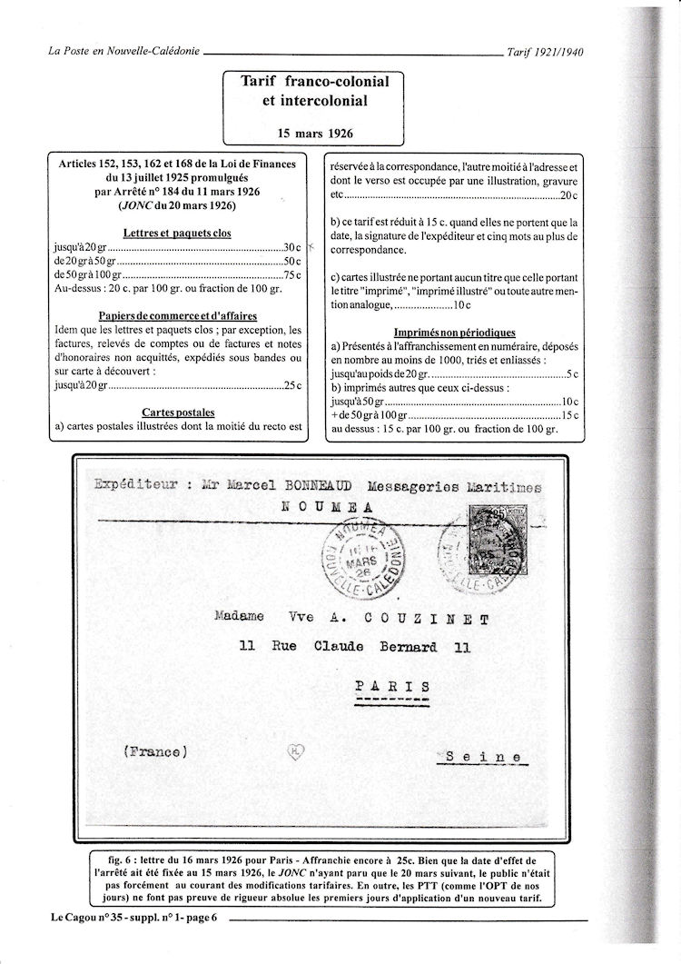 Tarifs postaux Nouvelle-Calédonie 1921-1940 page 6a
