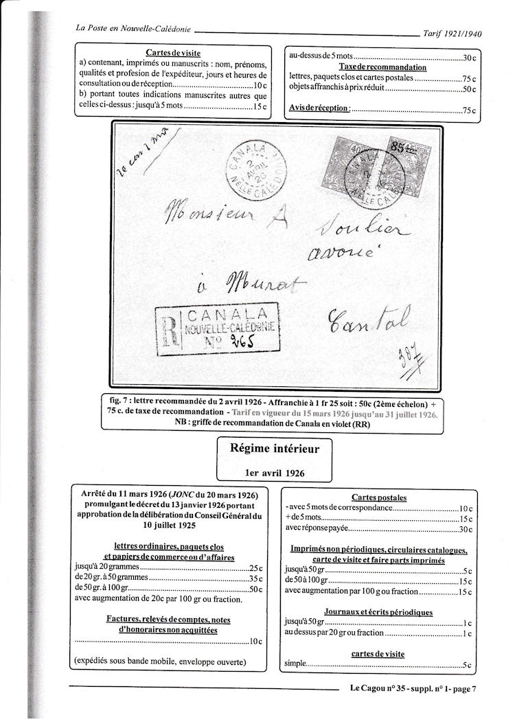 Tarifs postaux Nouvelle-Calédonie 1921-1940 page 7a