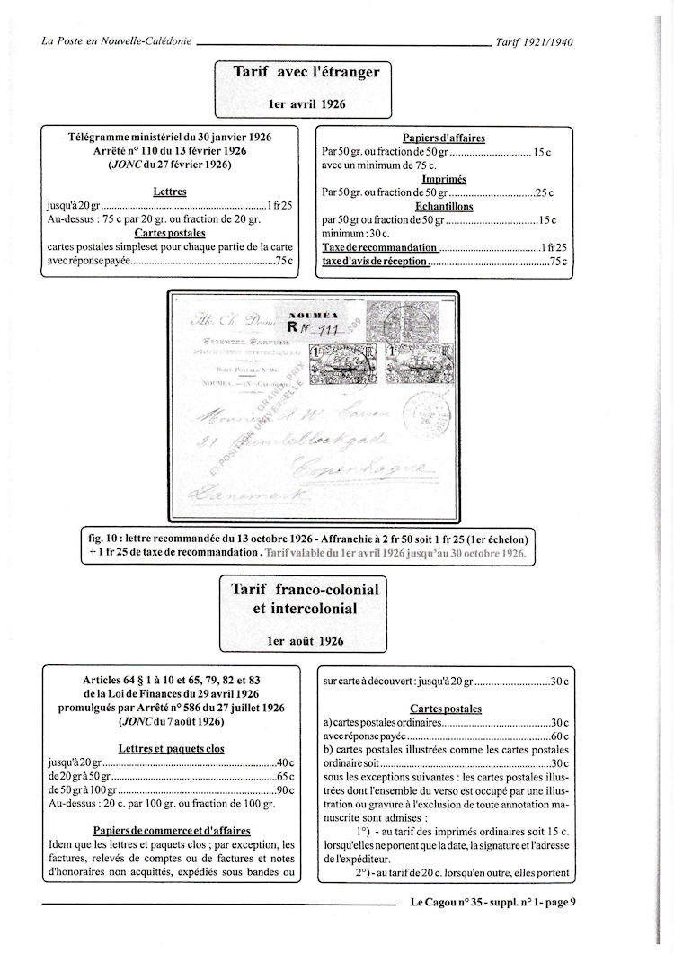 Tarifs postaux Nouvelle-Calédonie 1921-1940 page 9a