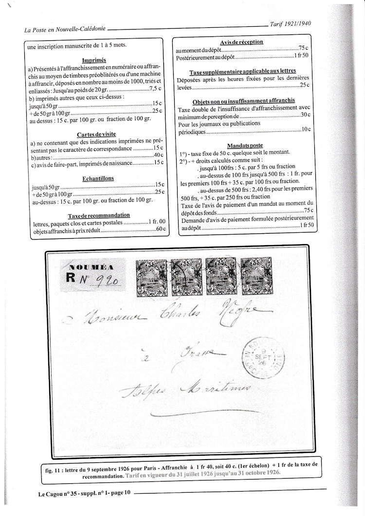 Tarifs postaux Nouvelle-Calédonie 1921-1940 page 10a