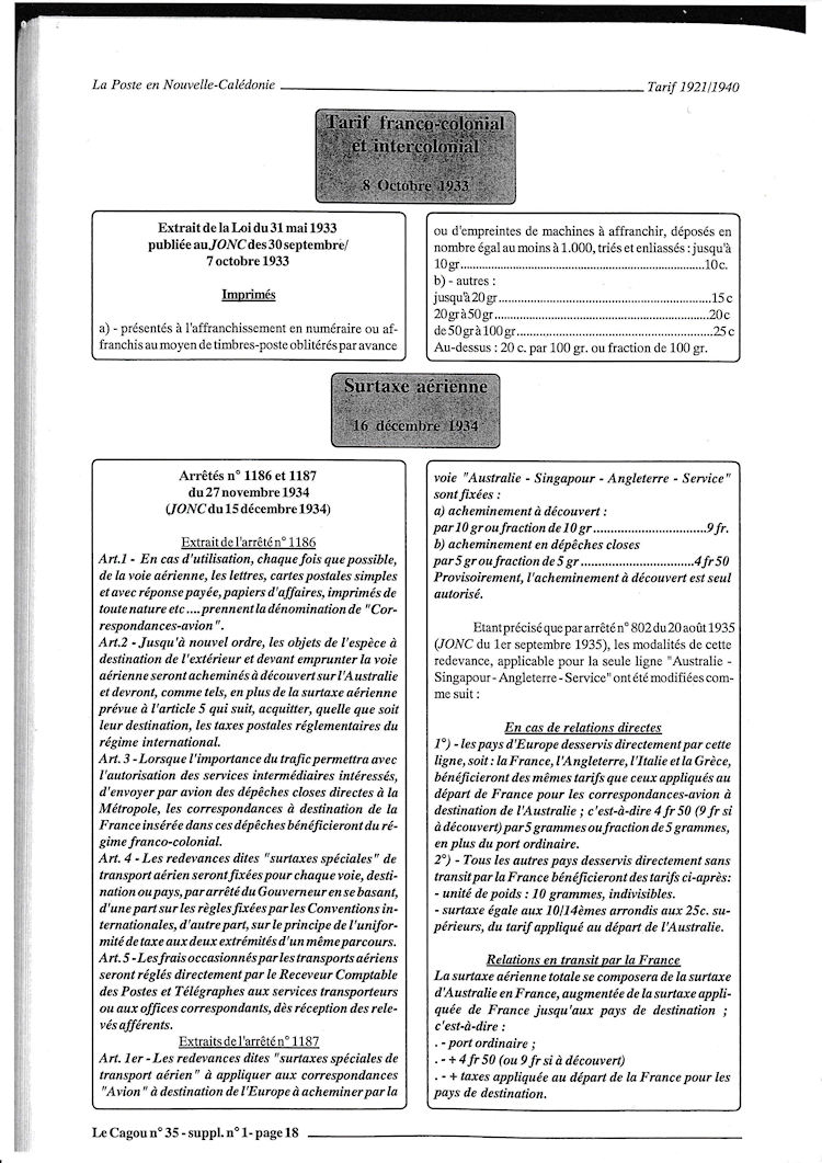 Tarifs postaux Nouvelle-Calédonie 1921-1940page 18a
