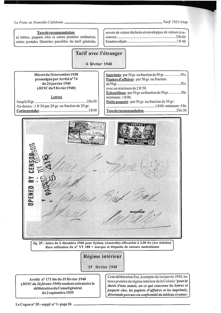 Tarifs postaux Nouvelle-Calédonie 1921-1940 page 26a