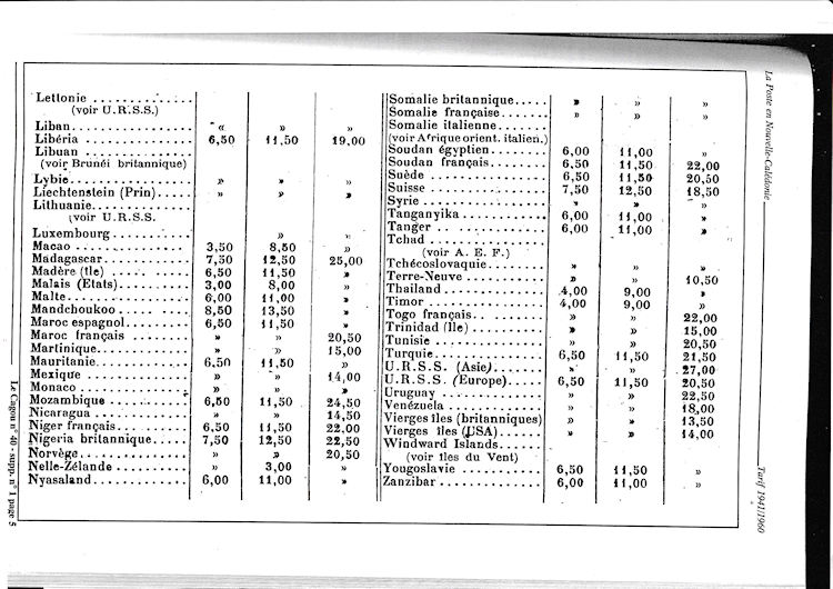 Tarifs postaux de Nouvelle-Caledonie 1941 -1960 page 5a