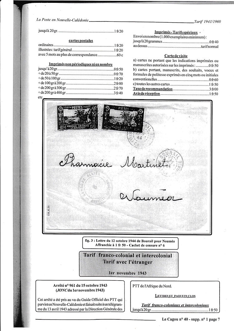 Tarifs postaux de Nouvelle-Caledonie 1941-1960 page 7a