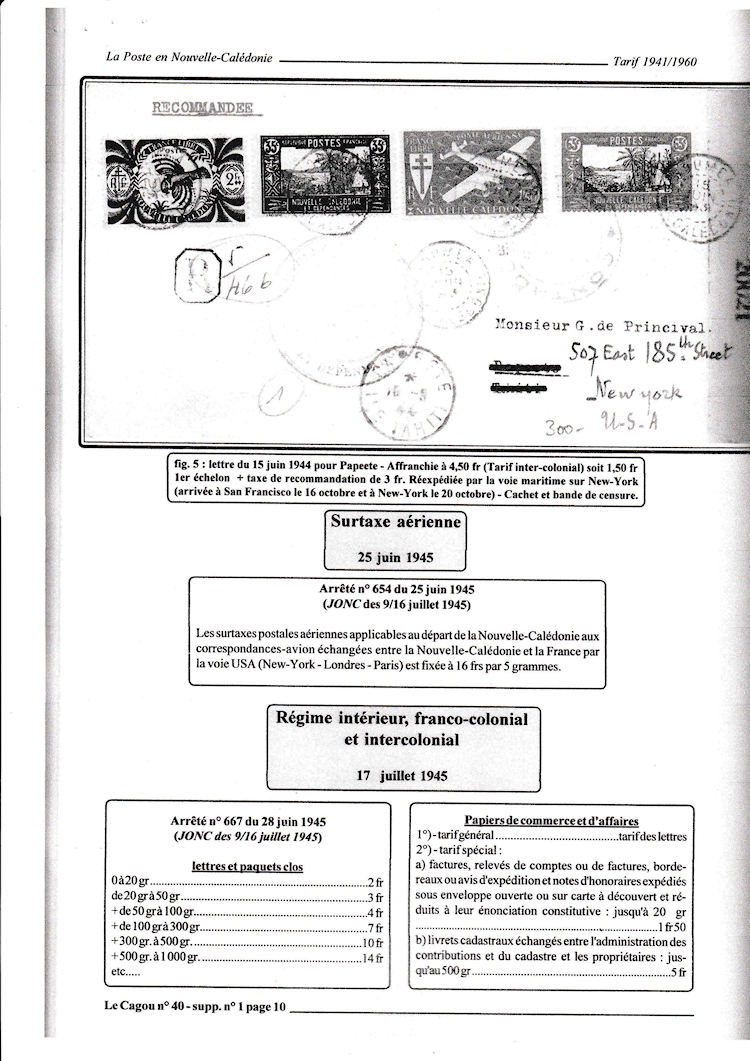 Tarifs postaux de Nouvelle-Caledonie 1941-1960 page 10a