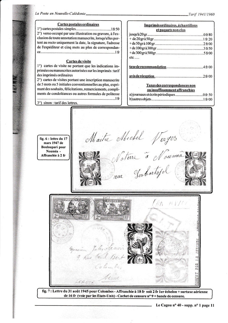 Tarifs postaux de Nouvelle-Caledonie 1941-1960 page 11a