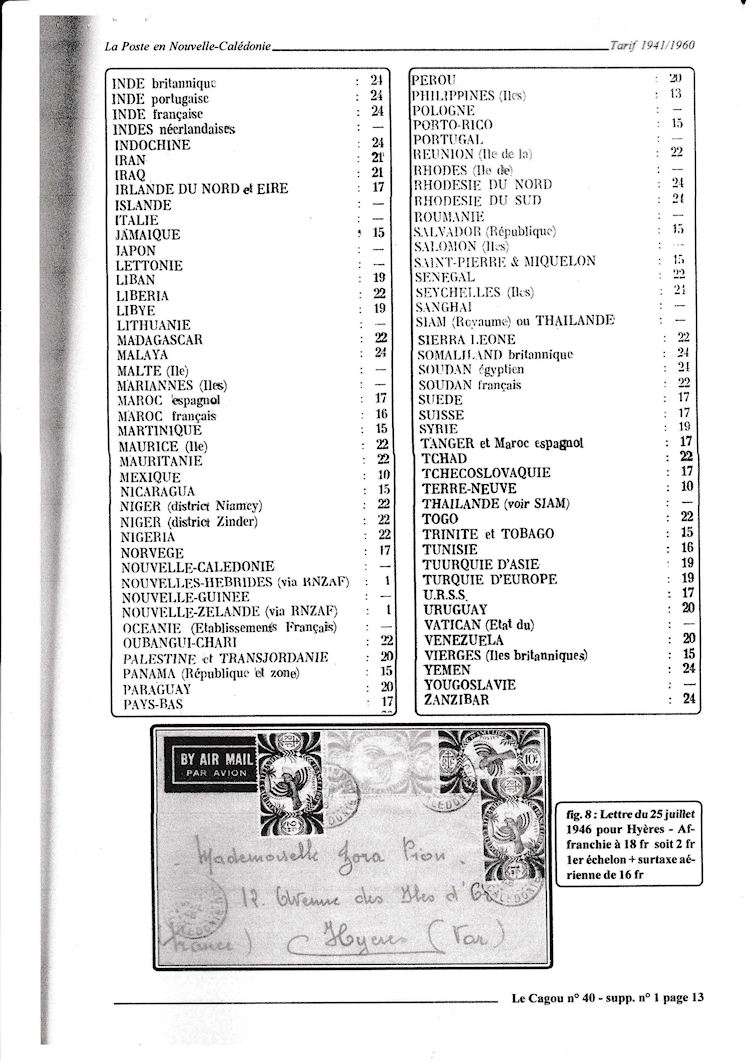 Tarifs postaux de Nouvelle-Caledonie 1941 1960 page 13a