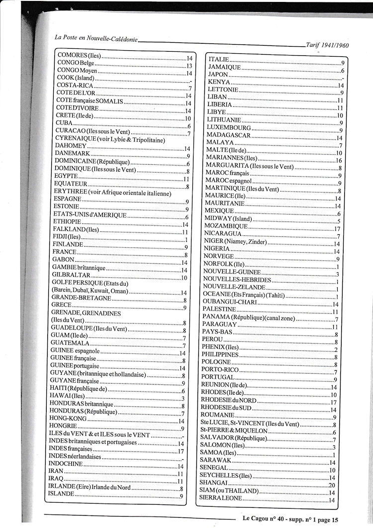 Tarifs postaux de Nouvelle-Caledonie 1941 -1960 page 15a