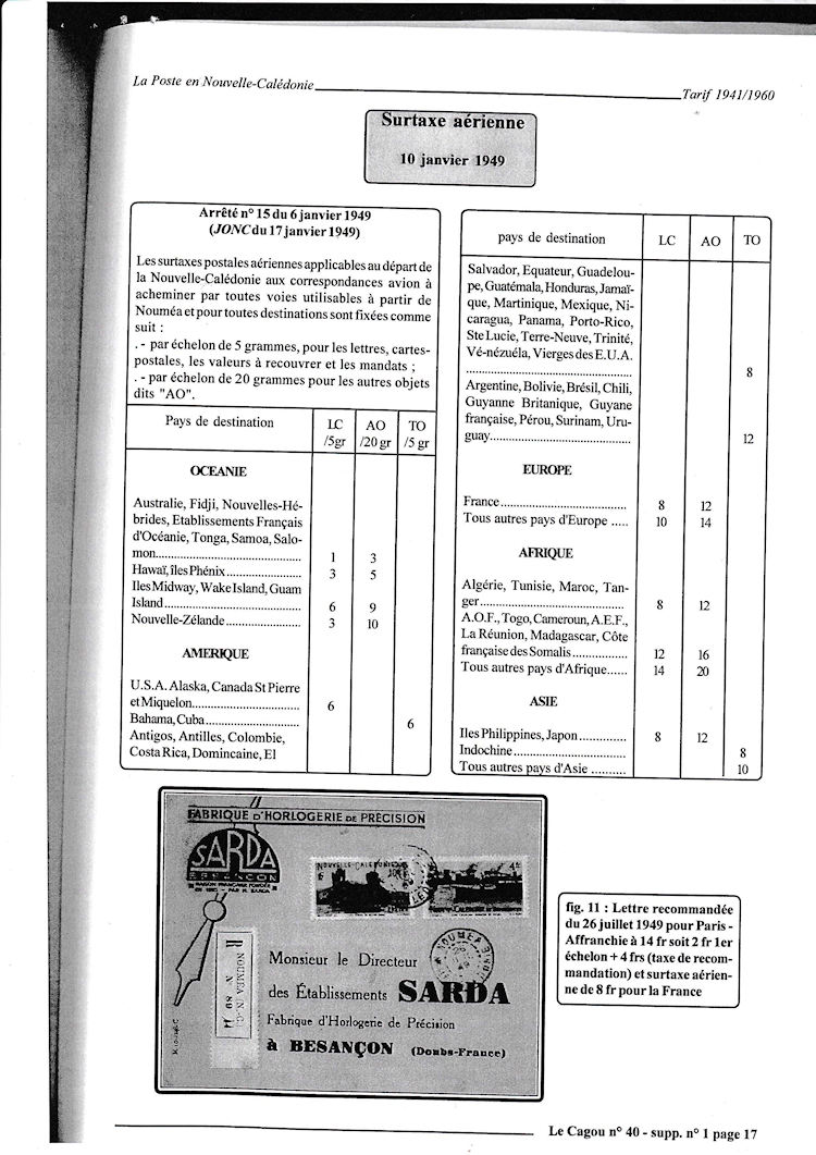 Tarifs postaux de Nouvelle Caledonie 1941 -1960 page 17a