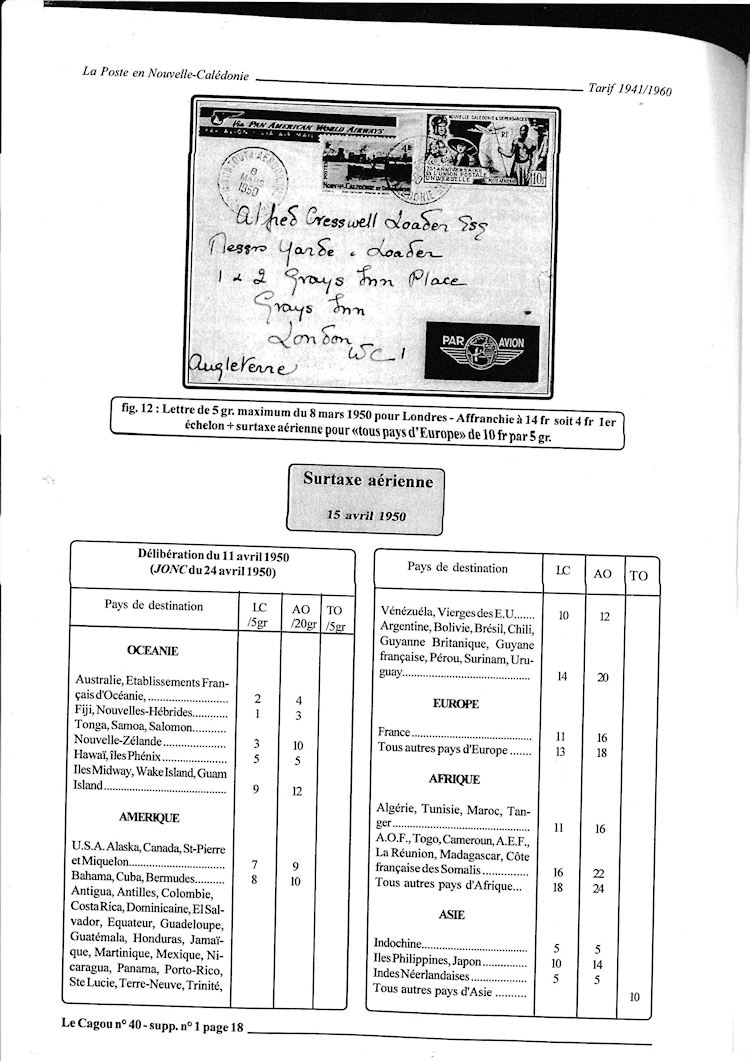 Tarifs postaux de Nouvelle-Caledonie 1941-1960 page 18a