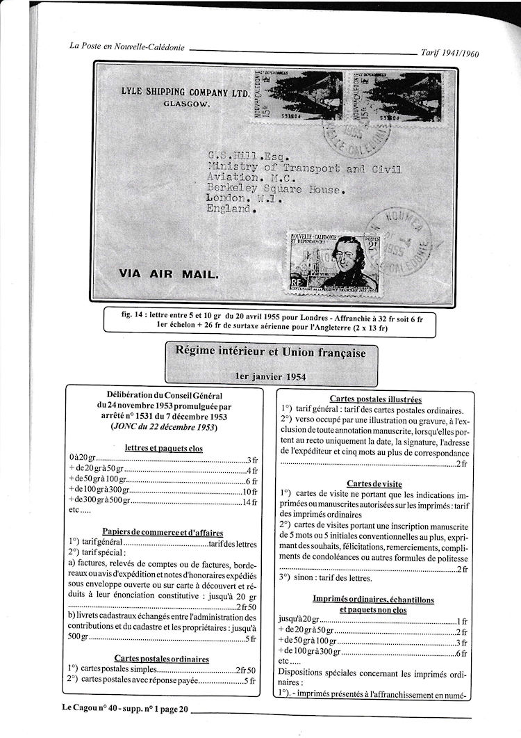 Tarifs postaux de Nouvelle-Caledonie 1941-1960 page 20a