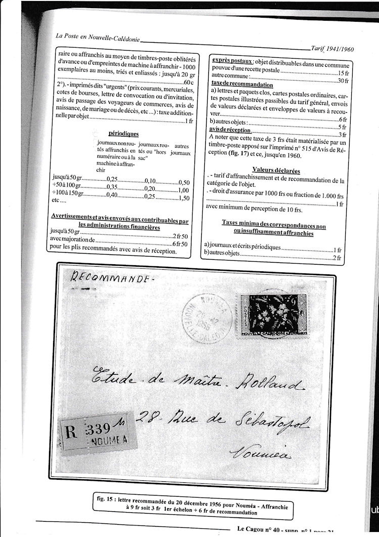 Tarifs postaux de Nouvelle-Caledonie 1941-1960 page 21a