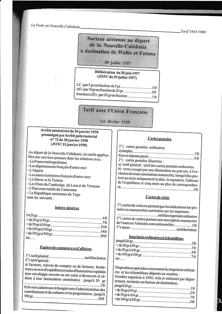 Tarifs postaux de Nouvelle-Caledonie 1941 1960 page 23a