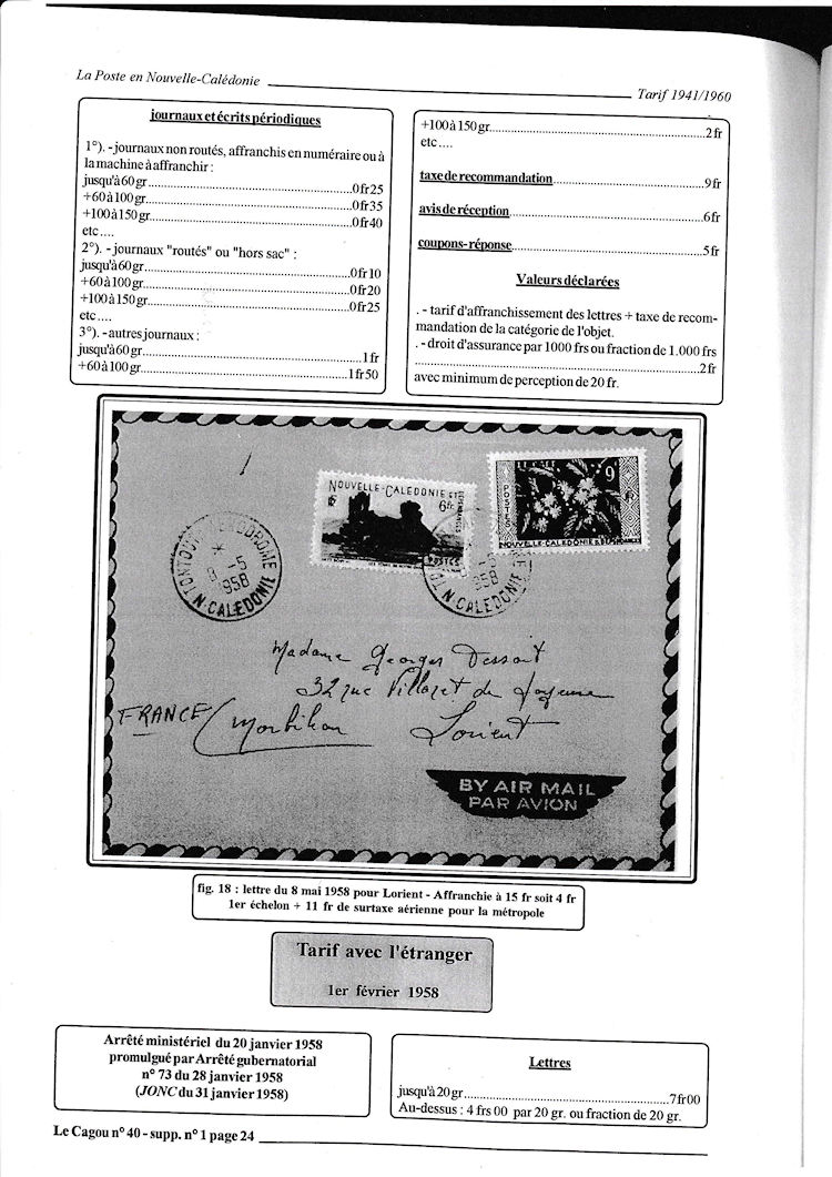 Tarifs postaux de Nouvelle-Caledonie  1941 1960 page 24a