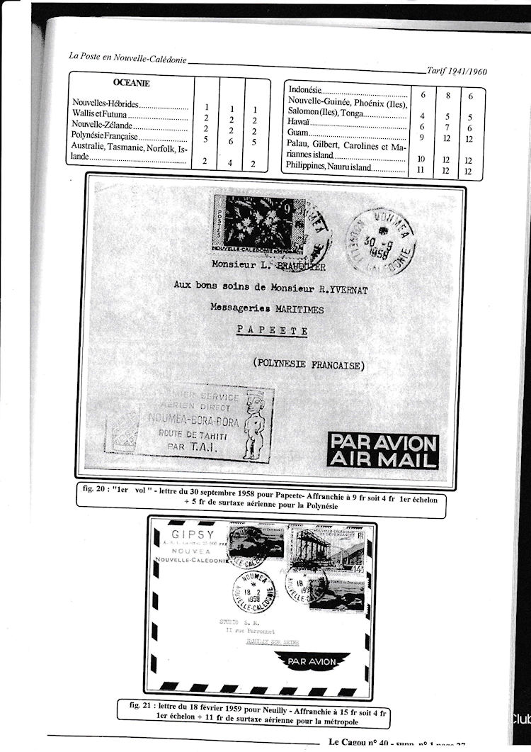 Tarifs postaux de Nouvelle-Caledonie 1941 1960 page 27a