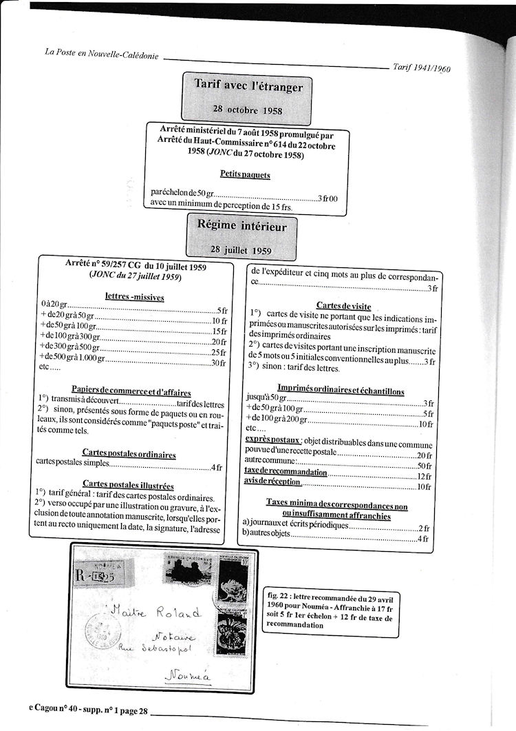 Tarifs postaux de Nouvelle-Caledonie 1941 1960 page 28a