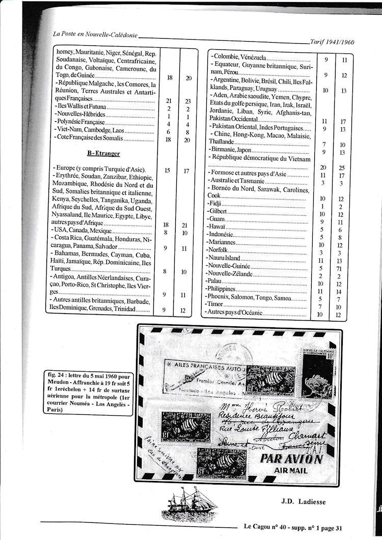 Tarifs postaux de Nouvelle Caledonie 1941 1960 page 31a