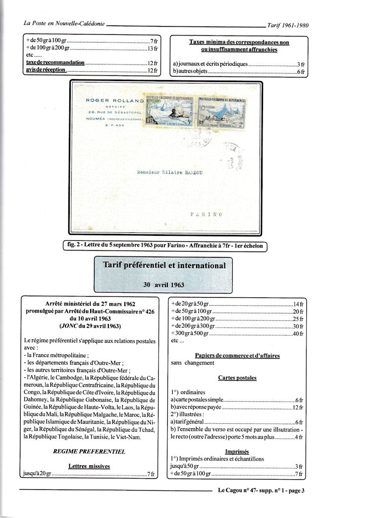 Tarifs postaux Nouvelle-Caledonie 1961 - 1980 page 3c