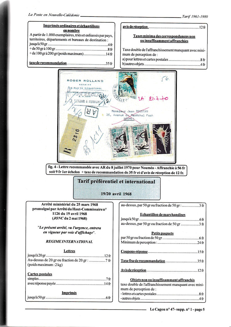 Tarifs postaux de Nouvelle-Caledonie 1961 - 1980 page 5c
