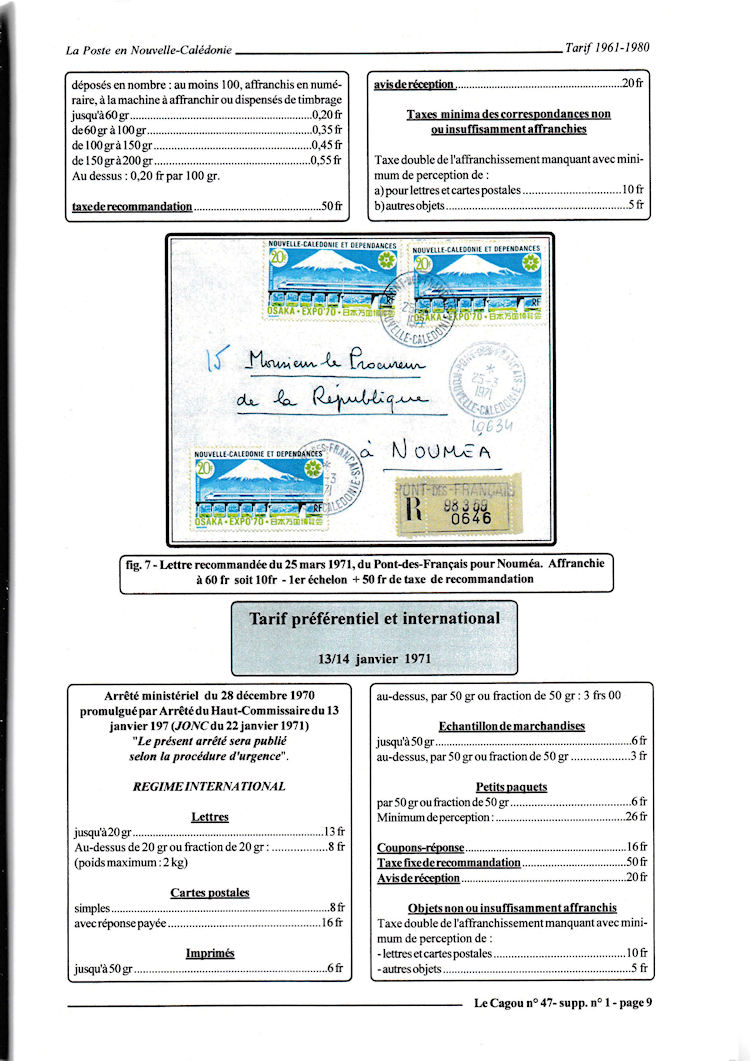 Tarifs postaux Nouvelle-Caledonie 1961 - 1980 page 9c