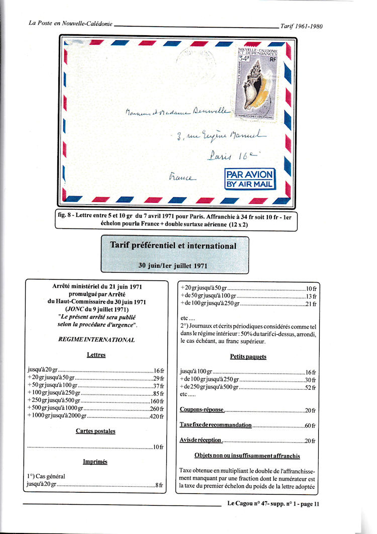Tarifs postaux Nouvelle-Caledonie 1961 - 1980page 11c