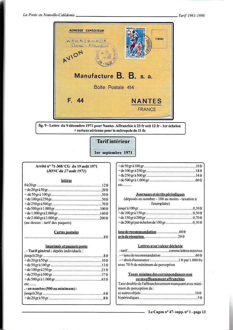 Tarifs postaux Nouvelle-Caledonie 1961 - 1980 page 13c
