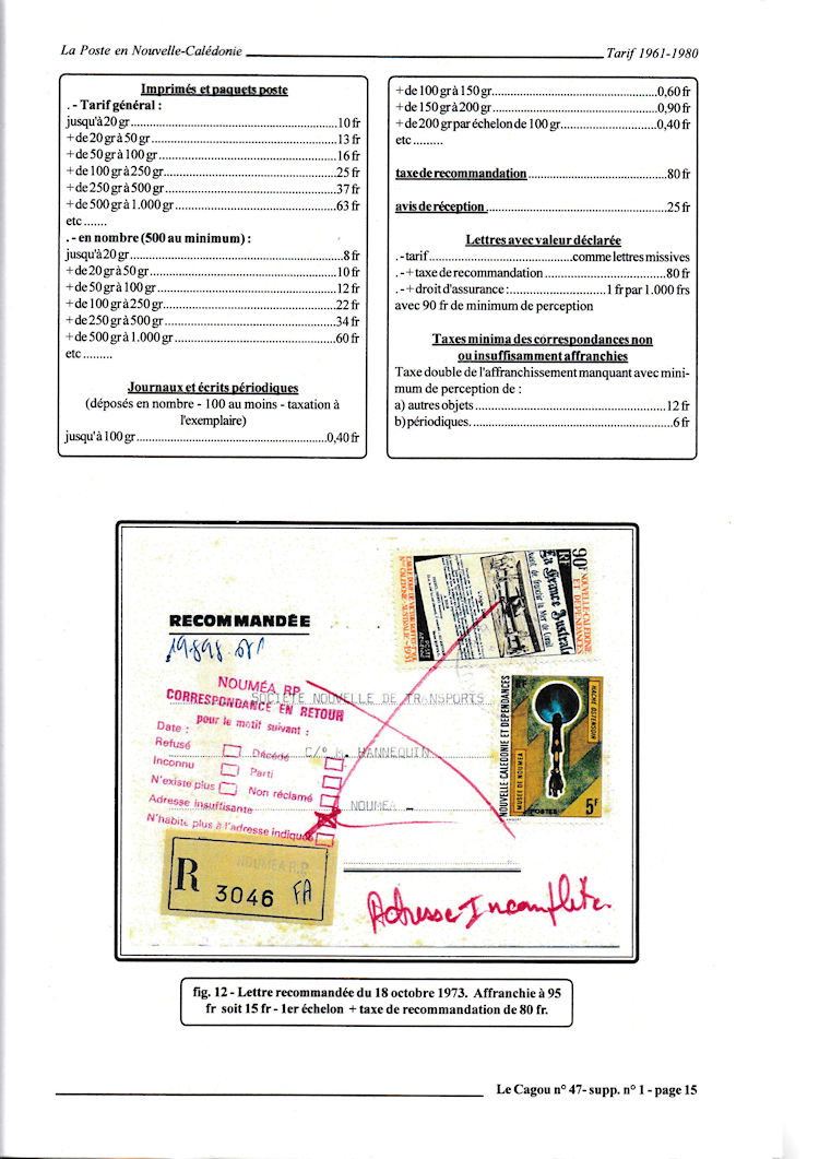 Tarifs postaux Nouvelle-Caledonie 1961 - 1980 page 15c