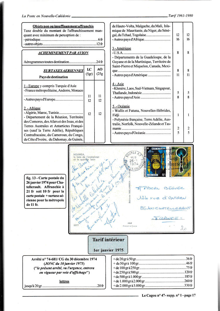 Tarifs postaux Nouvelle-Caledonie 1961 - 1980 page 17c