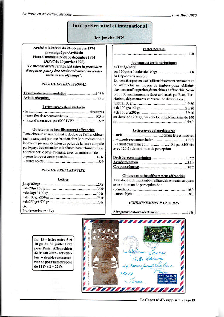 Tarifs postaux Nouvelle-Caledonie 1961 - 1980 page 19c