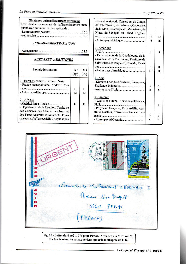 Tarifs postaux Nouvelle-Caledonie 1961 - 1980 page 21c