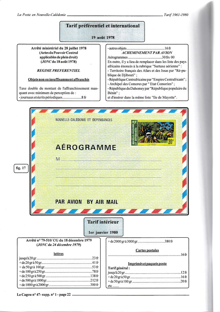 Tarifs postaux Nouvelle-Caledonie 1961 - 1980 page 22c