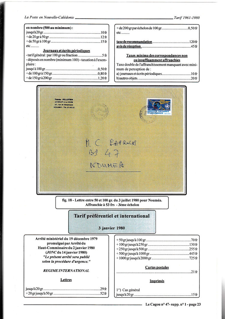 Tarifs postaux Nouvelle-Caledonie 1961 - 1980 page 23c