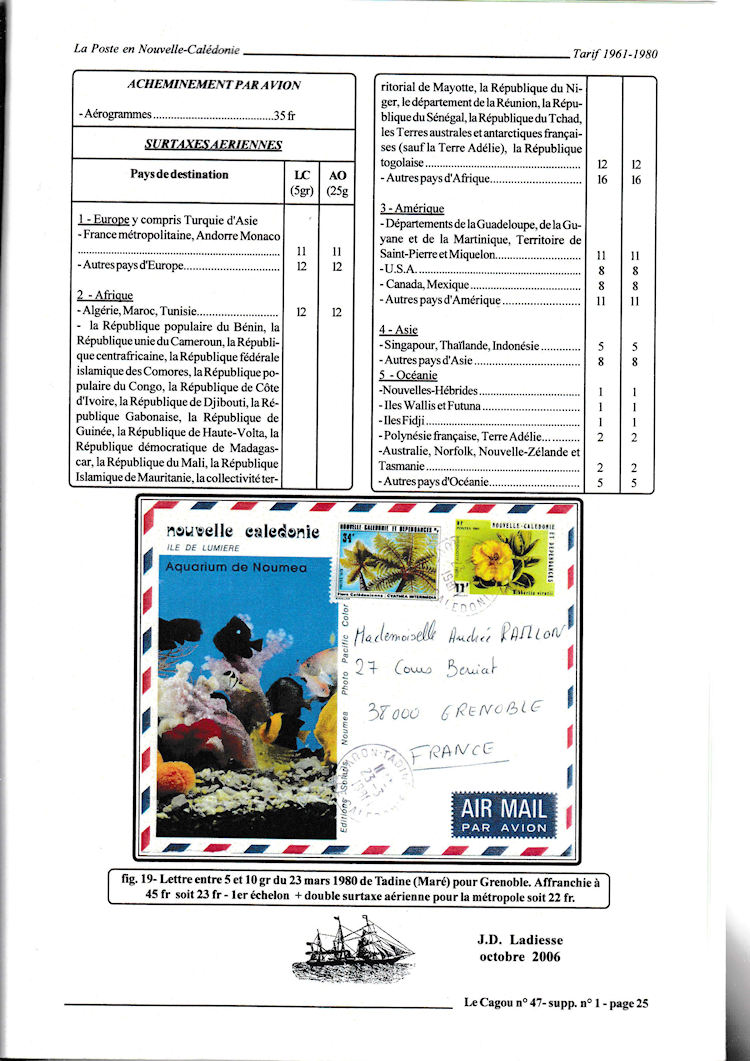 Tarifs postaux Nouvelle-Caledonie 1961 - 1980 page 25c