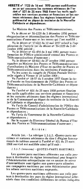 Tarif postal de Nouvelle-Caledonie du 14 mai 1970 page 1