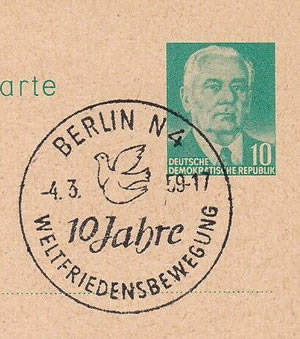 Oblitération temporaire du 10ème anniversaire du Comité Mondial pour la Paix
