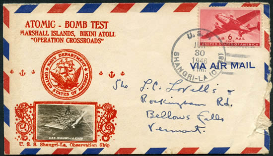 Oblitération du Shangri-La à Bikini atoll juin 1946
