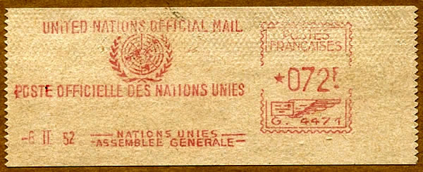 EMA bureau temporaire ONU Paris 1952 sur étiquette