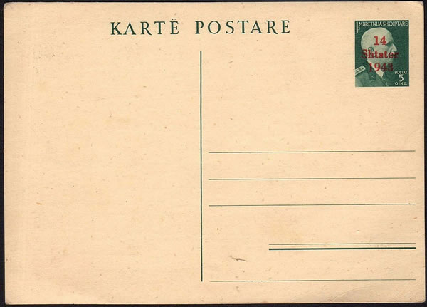 Entier albanais avec surcharge 14-9-43