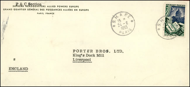 Enveloppe du SHAPE avec oblitération de service