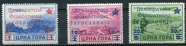 Timbres du Monténégro italien surchargés Yougoslavie