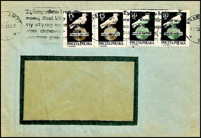 Lettre avec les deux timbres colobe de la Paix de Pologne et OMEC anti-nucléaire