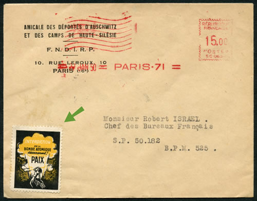 Vignette contre la Bombe atomique sur lettre