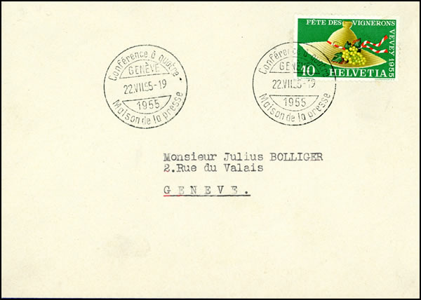 cachet Conférence de Genève avec grand chiffres 1955 sur lettre