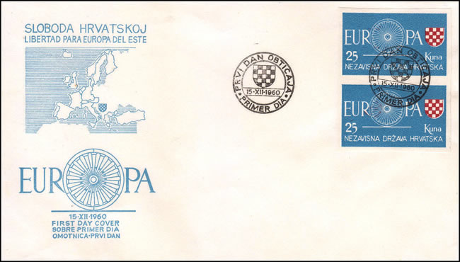 Pseudo-FDC des vignettes des exilés croates imitant les timbres Europa 1960
