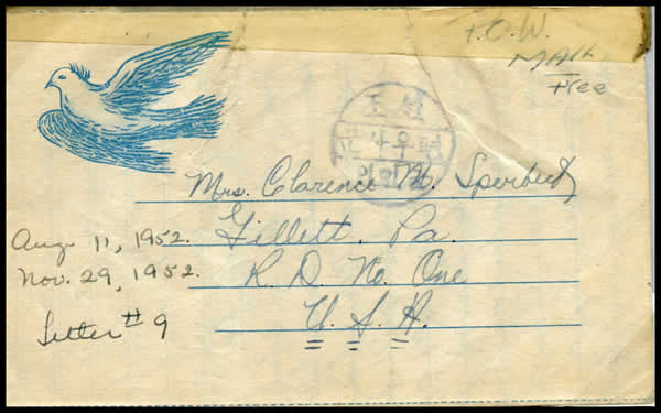 Lettre prisonnier avec Colombe